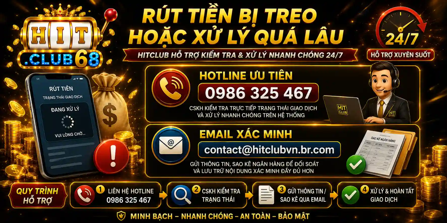 Rút tiền bị treo hoặc xử lý quá lâu Rút tiền bị treo hoặc xử lý quá lâu