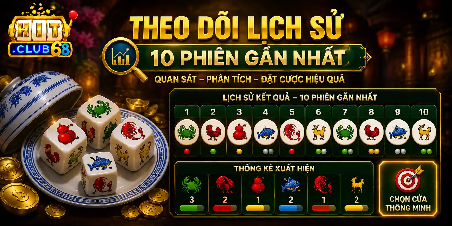 Theo dõi lịch sử 10 phiên gần nhất trước khi xuống cược Theo dõi lịch sử 10 phiên gần nhất trước khi xuống cược